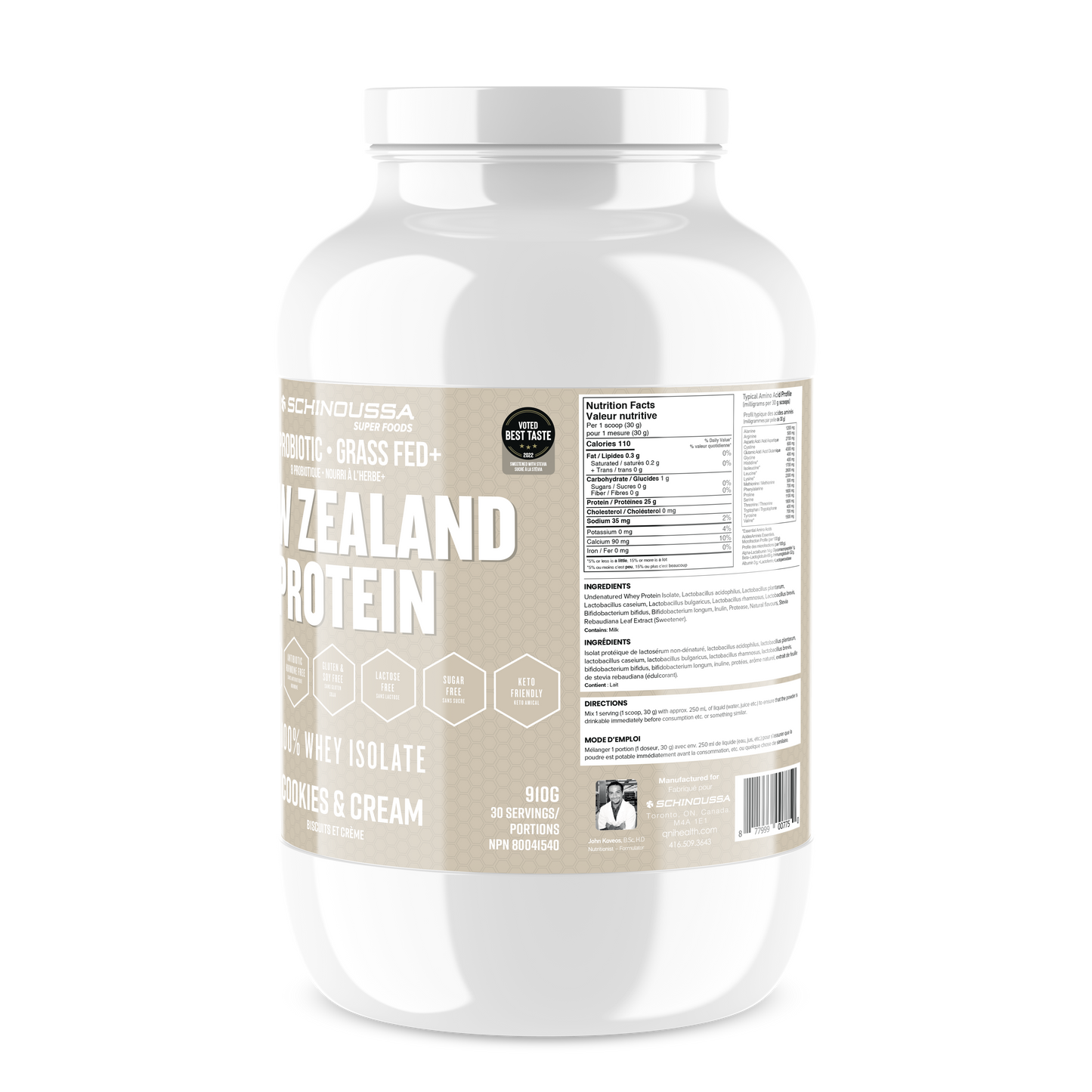 NEW ZEALAND PROBIOTIC WHEY ISO COOKIES & CREAM - Schinoussa Superfoods