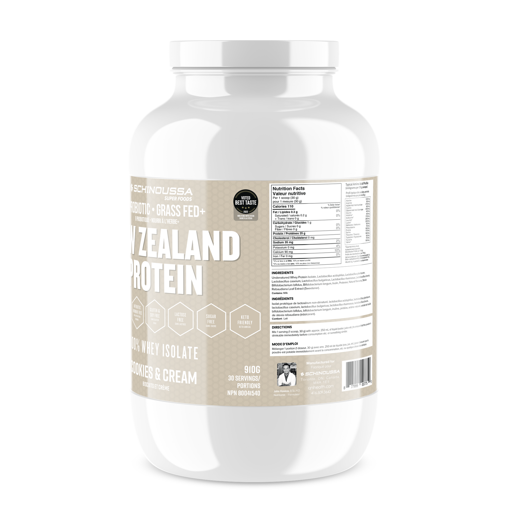 NEW ZEALAND PROBIOTIC WHEY ISO COOKIES & CREAM - Schinoussa Superfoods