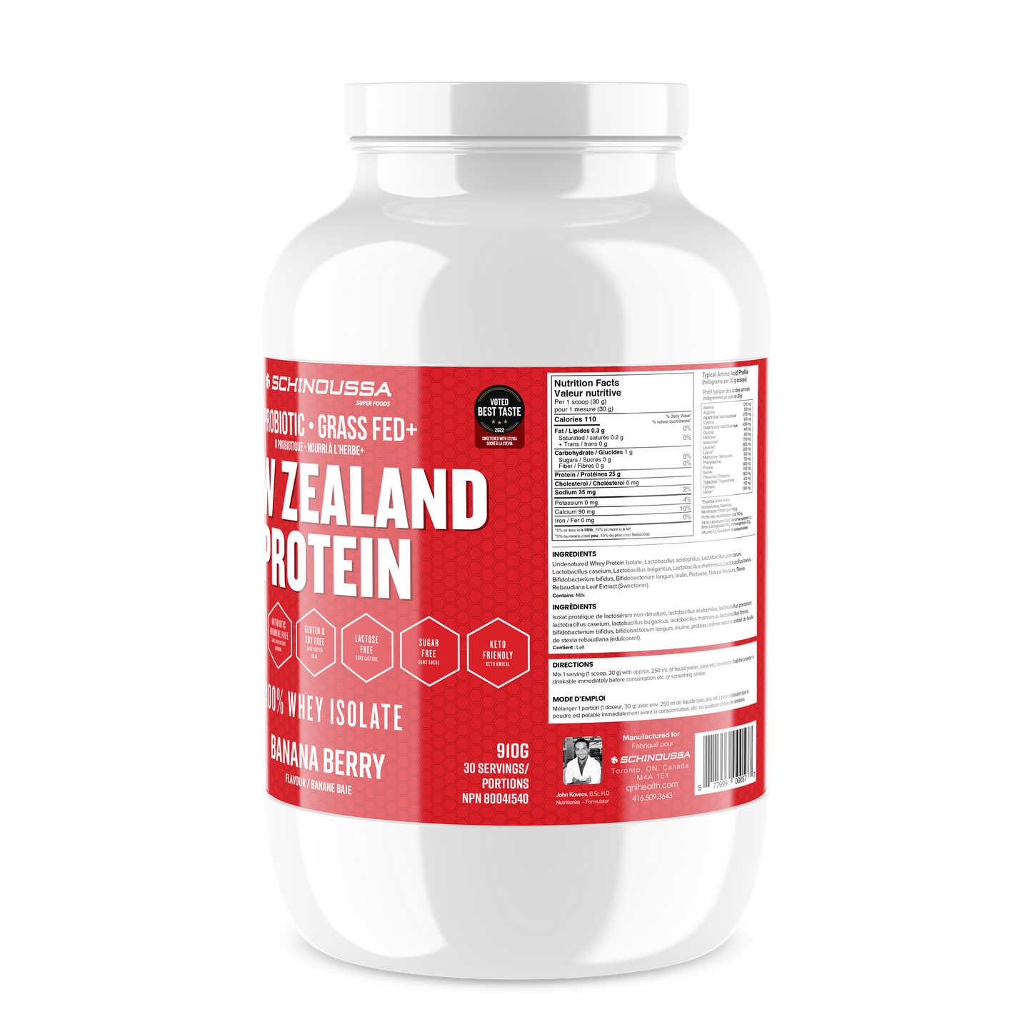 NEW ZEALAND PROBIOTIC WHEY ISOLATE BANANA BERRY PROTEIN POWDER (2lb)