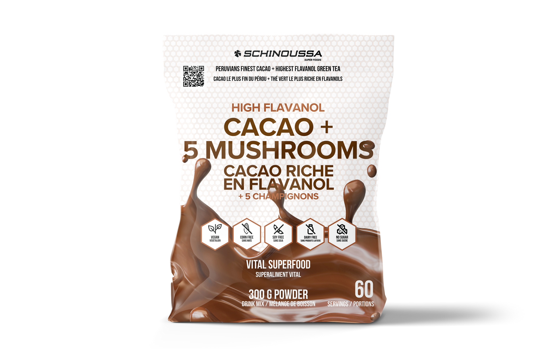 HIGH FLAVANOL CACAO + 5 MUSHROOMS 300 G - Schinoussa Superfoods